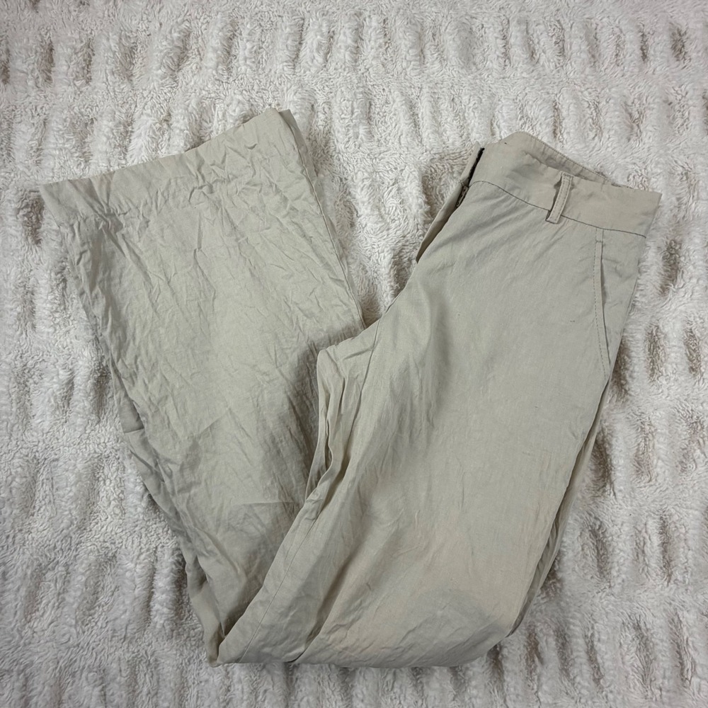 Theory Emery Beige Linen Blend Wide Leg Trouser Pants Size 2 80373210